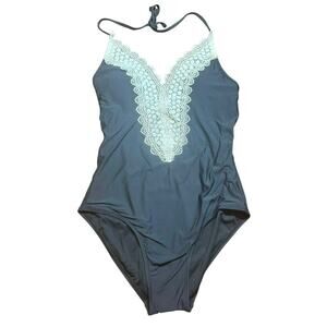 Sea Angel Lace Front Boho One Piece Swim Suite Black Size Small